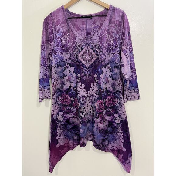 Y2K 90s Fairy Psychedelic Witchy Floral Mandala Boho Top 0X Flowy Artsy Hippie - Picture 1 of 14